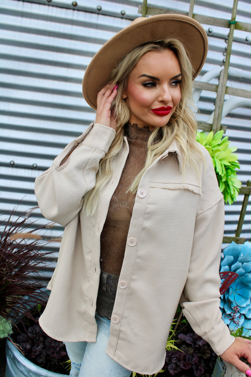 Pleasantly Fall Fray Detail Shacket | Beige