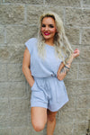 Places to Be Drawstring Romper | Gray