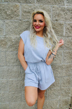 Places to Be Drawstring Romper | Gray