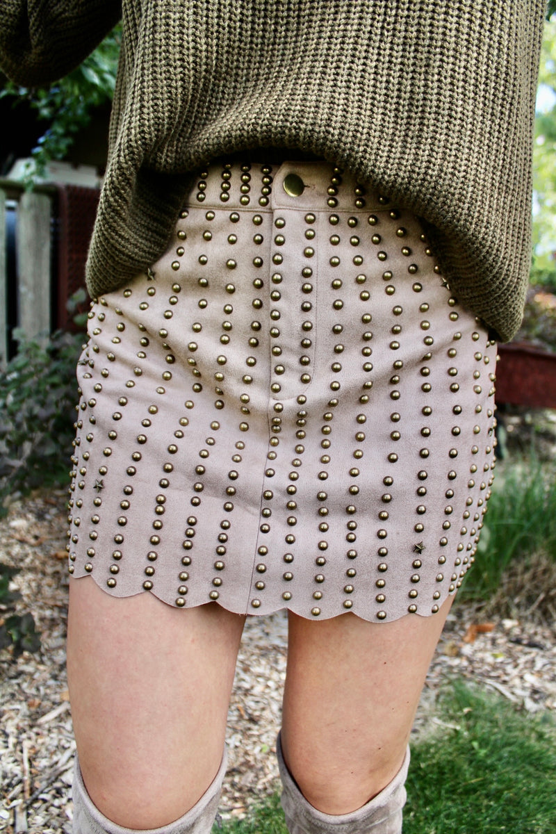 Vintage Suede Studded Mini Skirt | Taupe