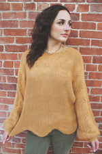 Gingersnap Scalloped Hem Oversized Sweater