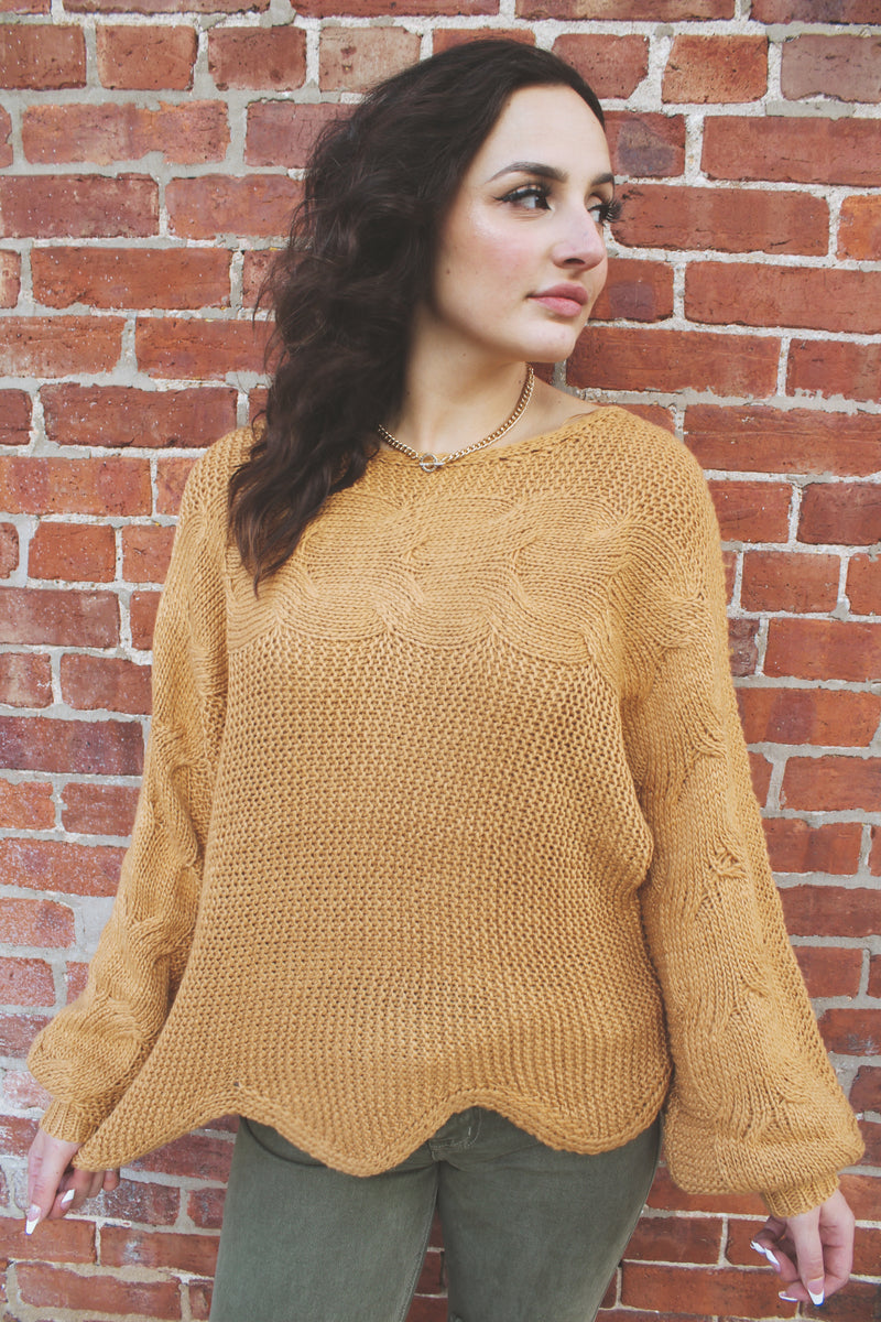 Gingersnap Scalloped Hem Oversized Sweater