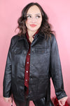 Caroline Faux Leather Shirt Jacket with Sash | Black