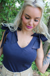 Ribbed V-Neck Bow Tie Tank | Navy