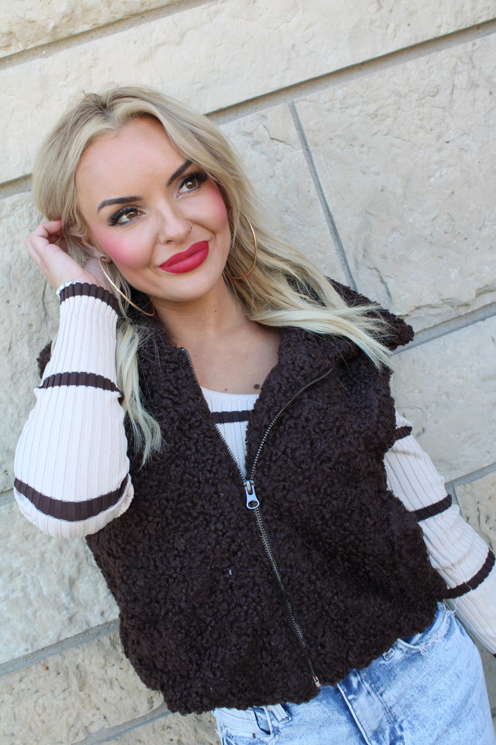 Hooded Teddy Vest | Chocolate