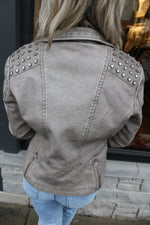 Hey There Studded Moto Jacket | Taupe