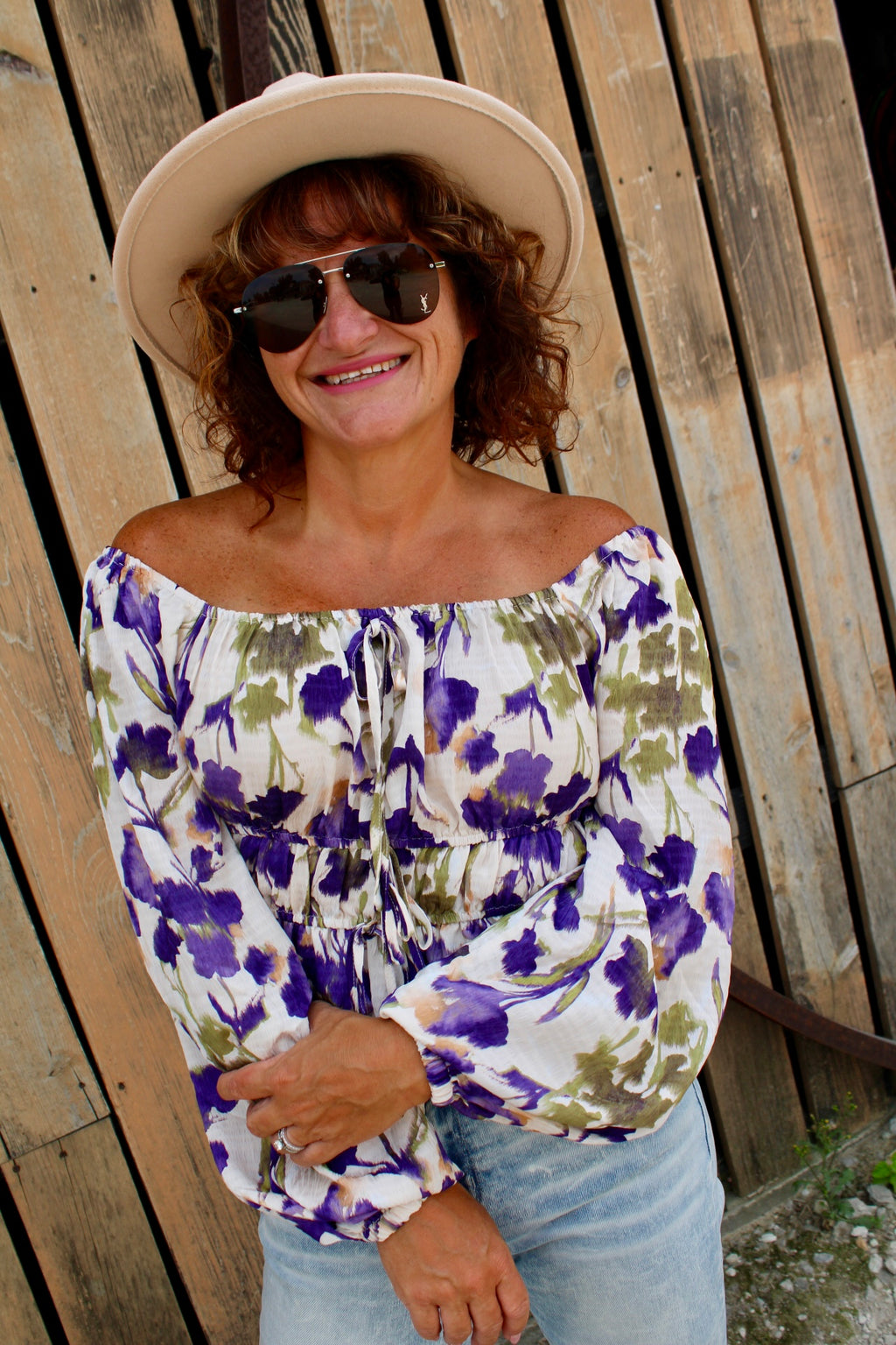 Floral Square Neckline Babydoll Top | Plum