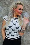 Alani Bow Pattern Ruffle Sleeve Sweater