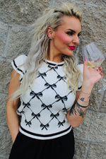 Alani Bow Pattern Ruffle Sleeve Sweater