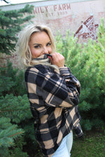Fall Things Check Printed Fleece Shacket | Black Beige