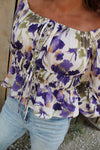 Floral Square Neckline Babydoll Top | Plum