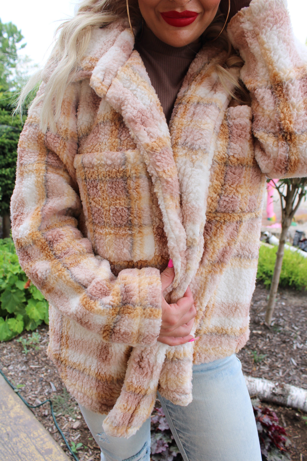 Fall Farm Button Down Oversize Printed Faux Fur Jacket