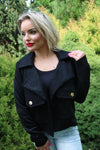 Notched Collar Open Front Faux Suede Jacket | Black