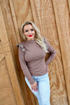 Mocha Latte PU Ruffle Sleeve Top