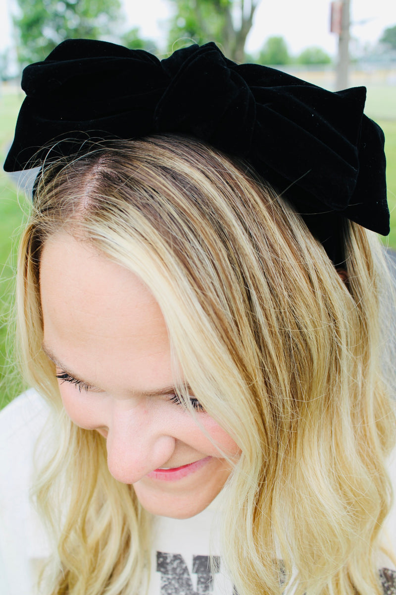 Structured Velvet Bow Headband | Black