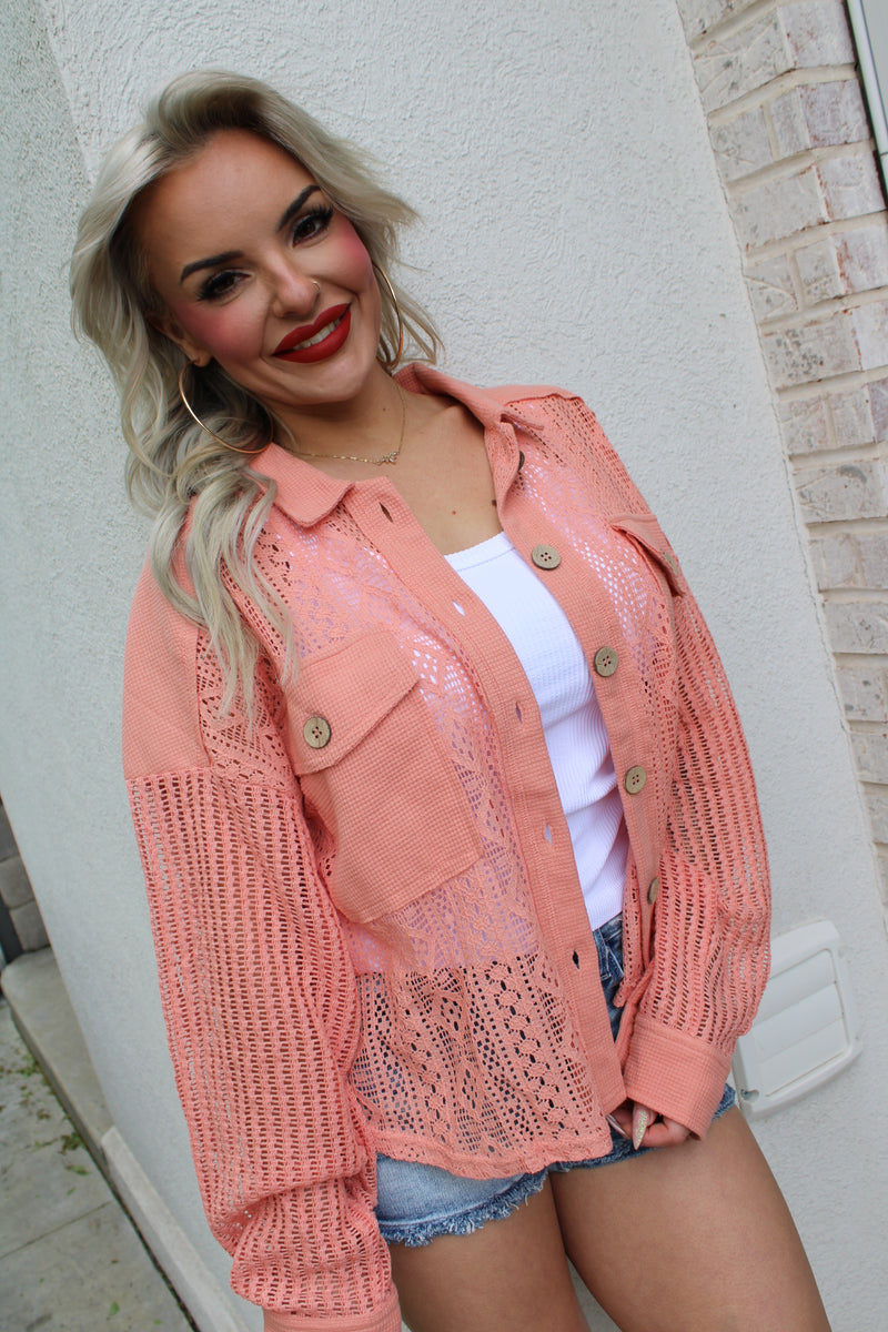 Peach Sunset Crochet Knit Top | Peach