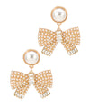 Pave Pearl Ribbon Drop Earrings