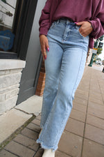 Risen High Rise Crop Flare Seam Fray Hem Jeans | Light