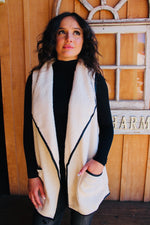 Eiffel Fuzzy Vest with Pleather Trim | Cream