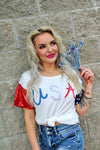 Red White Babe Colorblock Embroidered Top