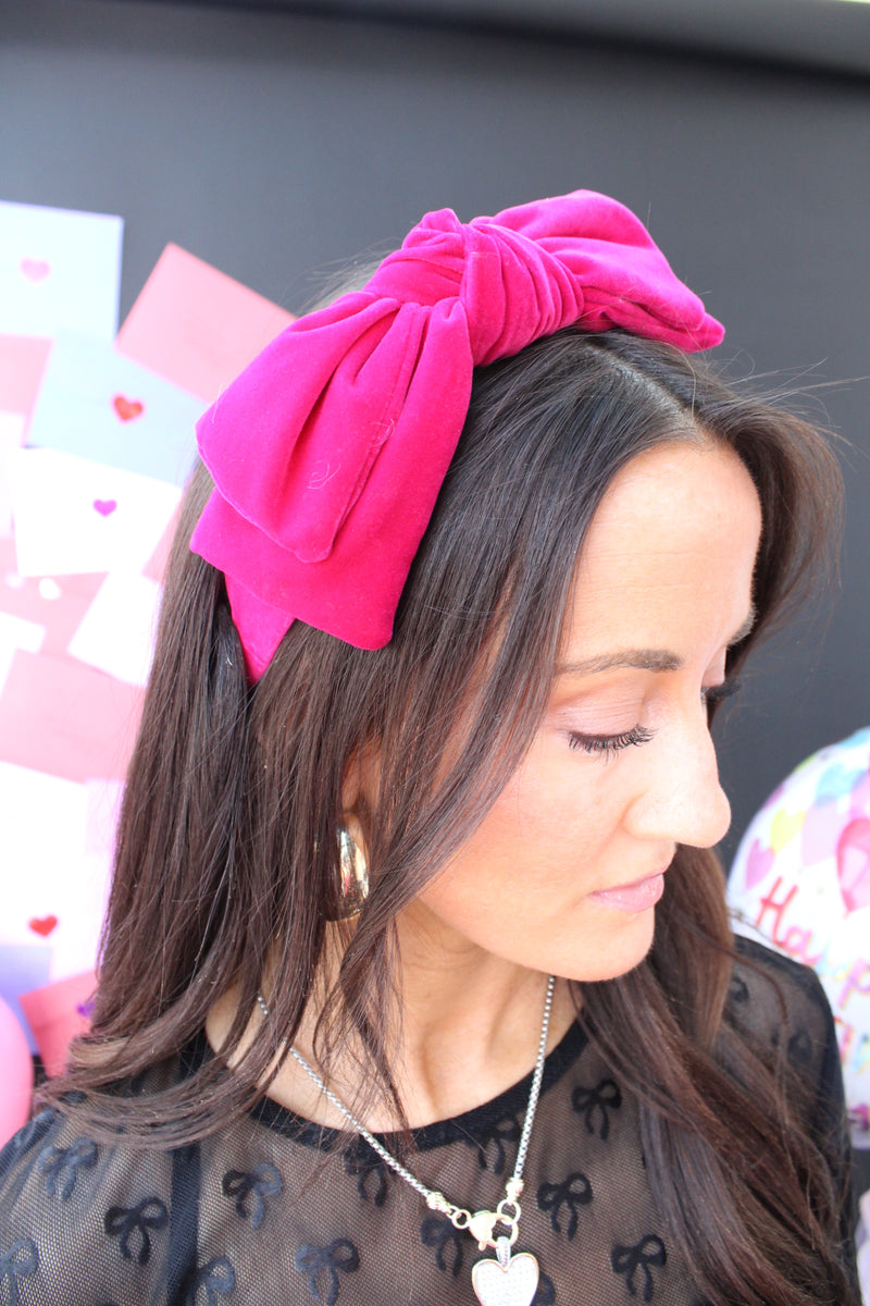 Structured Velvet Bow Headband | Pink