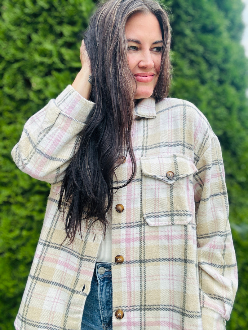 Plaid Print Shacket | Pink