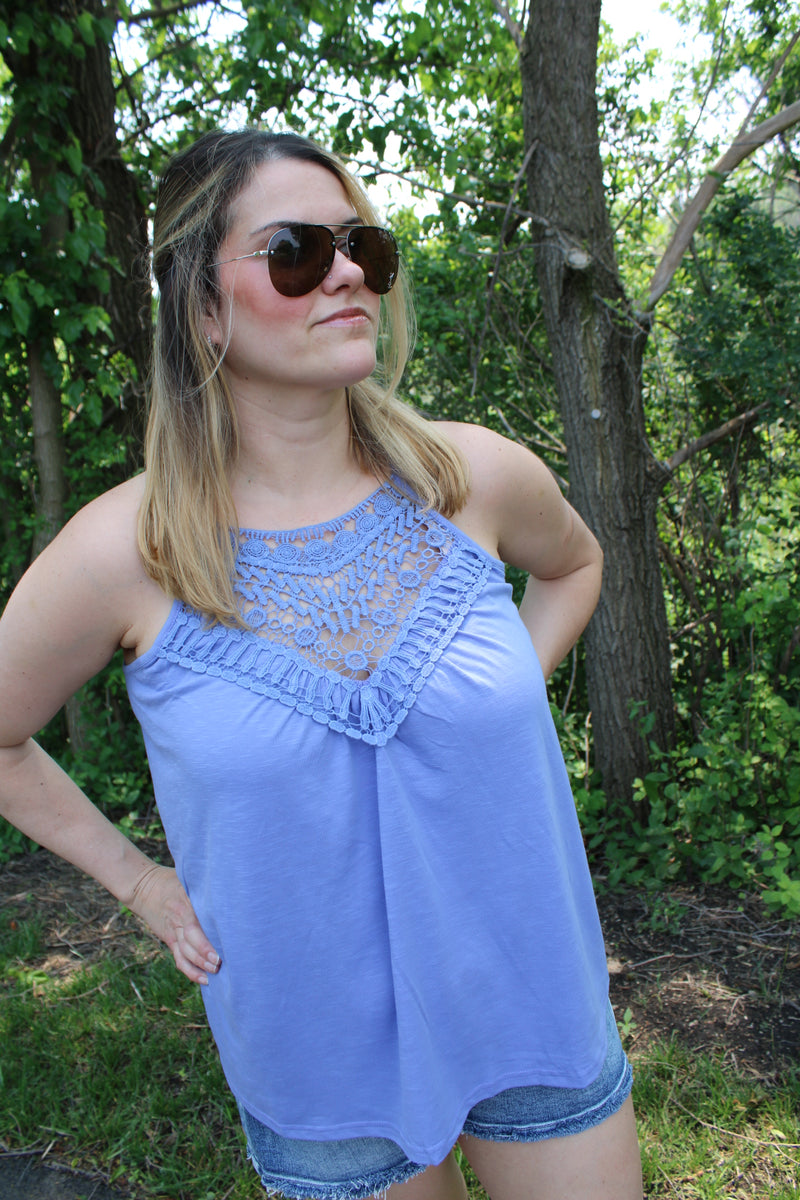 Lace Detailed Knit Summer Tank | Vintage Blue