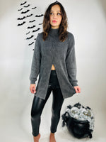 Midnight Magic Slit Front Sweater | Charcoal