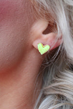 Druzy Heart Stud Earrings | Neon Yellow