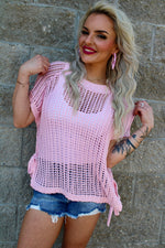 Summer Sweetie Side Tie Crochet Sweater | Pink