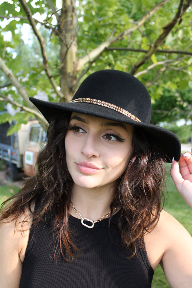 Going Places Crystal Wool Floppy Hat | Black
