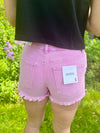 Mid Rise Frayed Denim Shorts | Pink