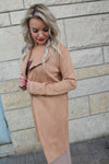 Restocked: Long Sleeve Front Two Zipper Detail Faux Suede Long Jacket