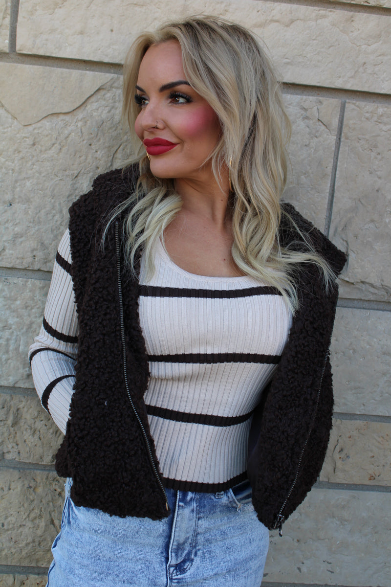 Long Sleeve Scoop Neck Sweater | Brown