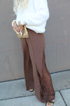 Wide Leg Lace Panel Pants | Brown