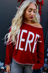 Merry Graphic Festive Holiday Sweater | Red