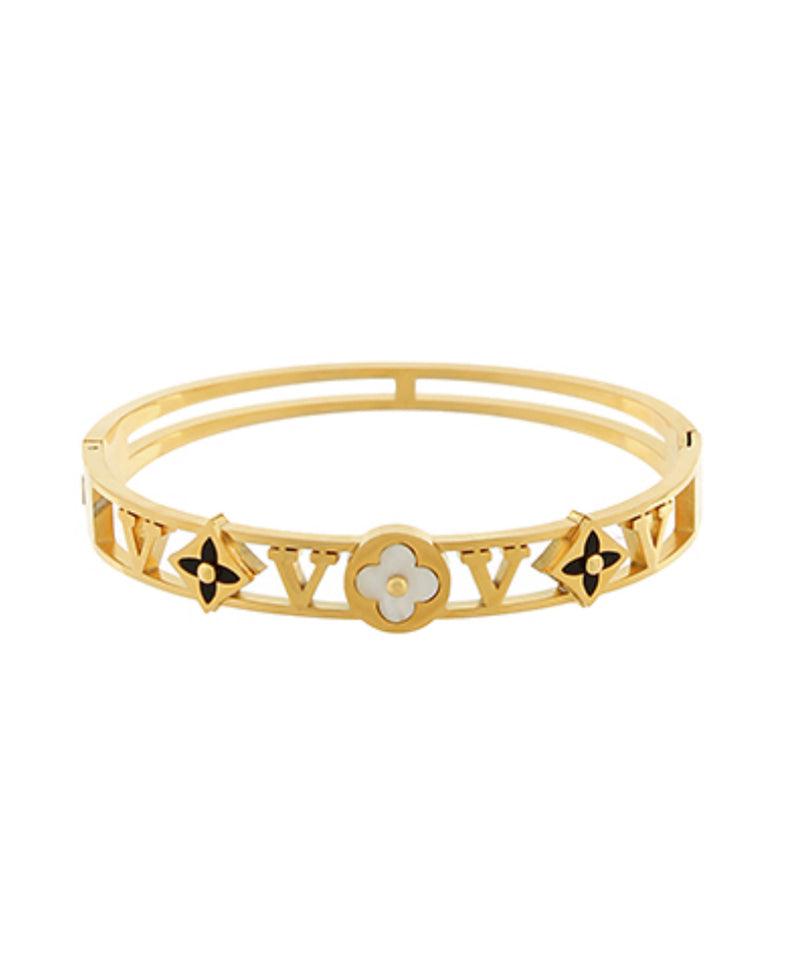 Flower Bangle Bracelet | Gold