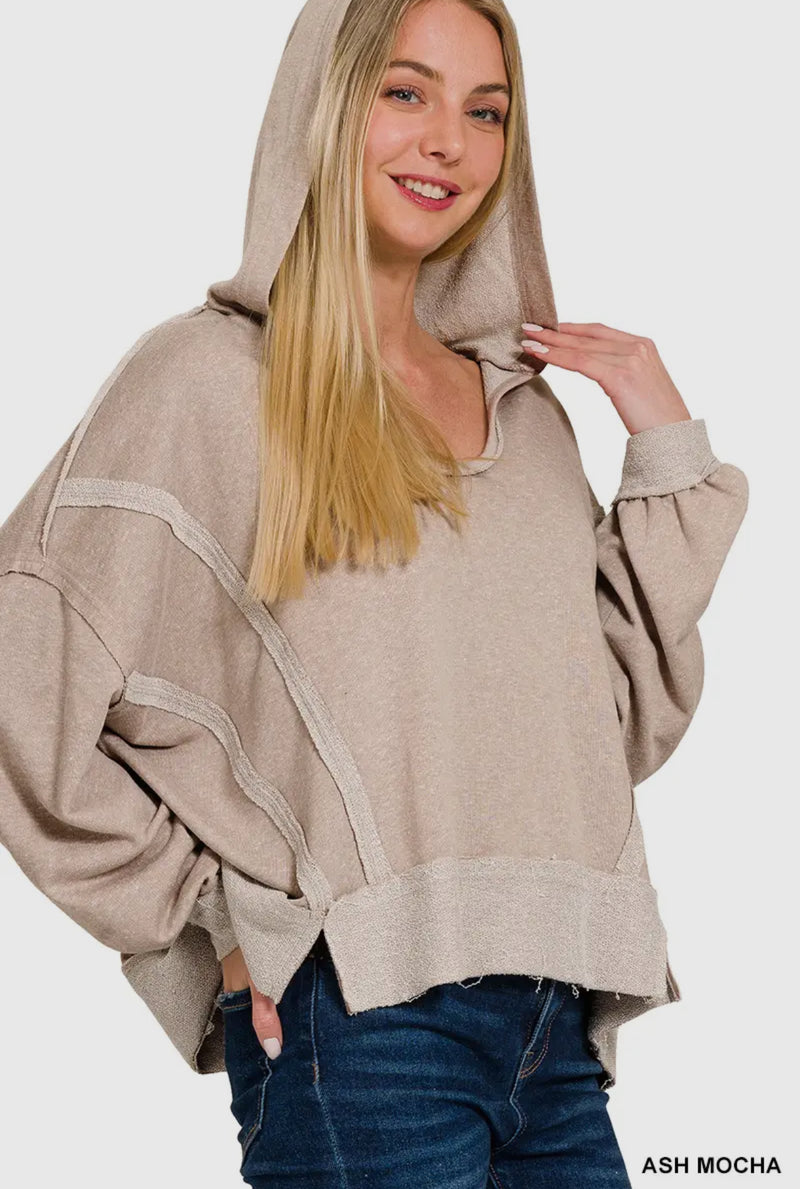 Contrast Trim Hooded Sweatshirt | Ash Mocha