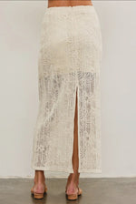 Floral Back Slit Lace Skirt | Beige