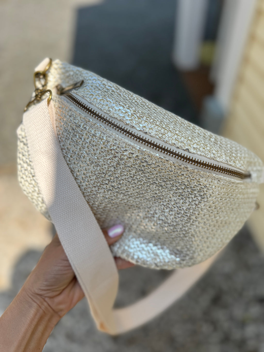 Solid Embroidered Crossbody Belt Bag / Fanny Pack: Silver