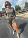 Breezy Round Neck Long Sleeve Back Tie Romper | Olive