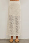 Floral Back Slit Lace Skirt | Beige