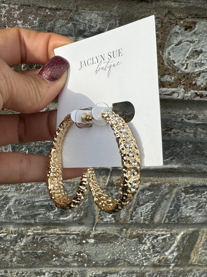 Crystal Hammered Oval Hoops