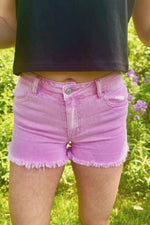 Mid Rise Frayed Denim Shorts | Pink