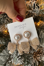 Pave Pearl Ribbon Drop Earrings