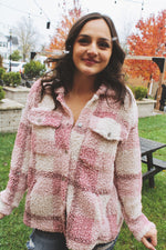 Pink Please Teddy Fur Plaid Shacket