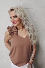 Coffee Date Ruffled Sleeveless Top | Cocoa