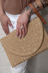 Gold Threads Mixed Straw Clutch Bag / Crossbody Bag
: Taupe