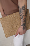 Gold Threads Mixed Straw Clutch Bag / Crossbody Bag
: Taupe