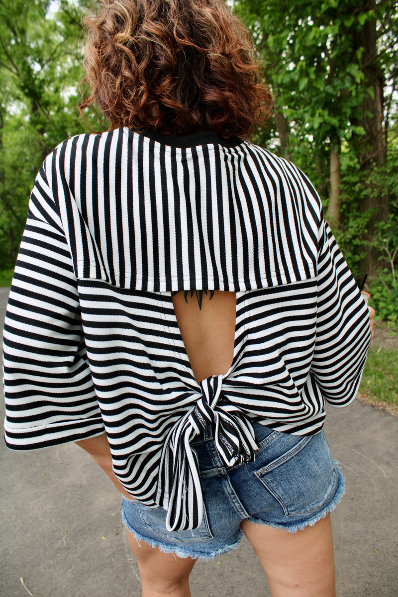 Hey You Striped Cut Out Bow Tie Top